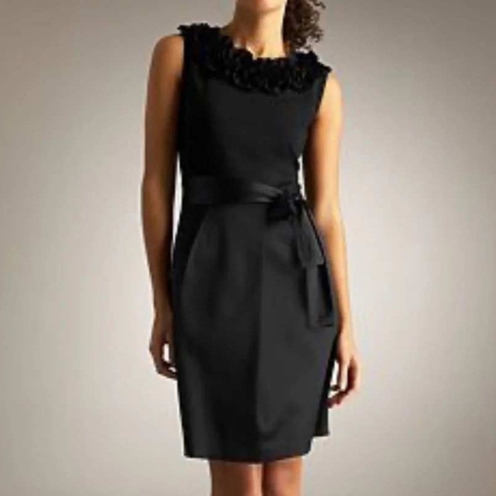 Taylor 10 $188 Black Knit Top Satin Skirt Sleeveless Dress Rosette Neckline